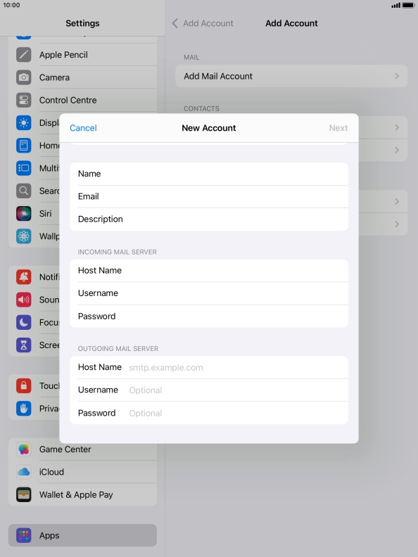 Press Host Name and key in the name of your email provider's outgoing server. Press Host Name and key in the name of your email provider's outgoing server.