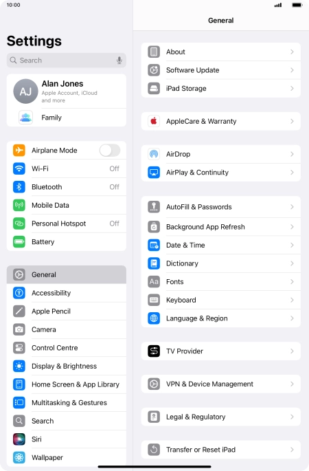 Press Transfer or Reset iPad.