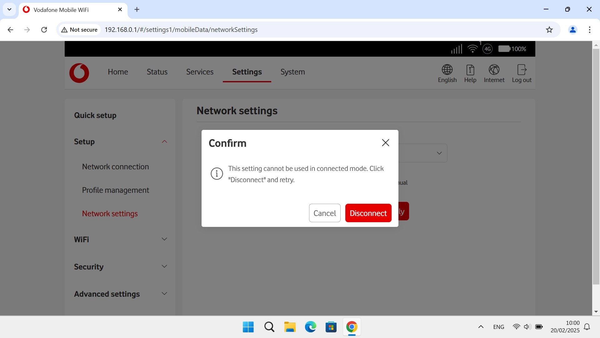 Click Disconnect and wait while your router searches for available networks.