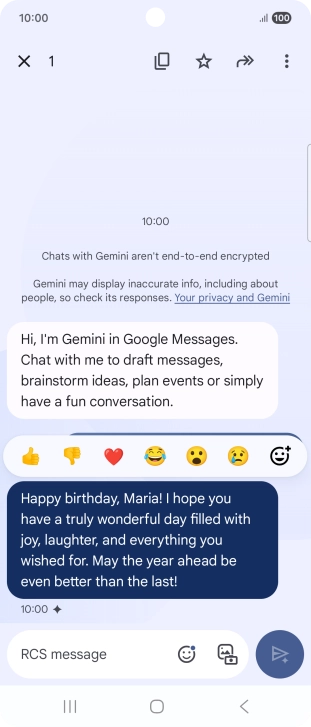 Press and hold the text suggestion from Gemini. Follow the instructions on the screen to use the text suggestion. Press and hold the text suggestion from Gemini. Follow the instructions on the screen to use the text suggestion.