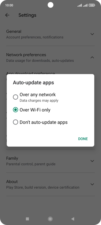 To turn on automatic update of apps using mobile network, press Over any network. To turn on automatic update of apps using mobile network, press Over any network.