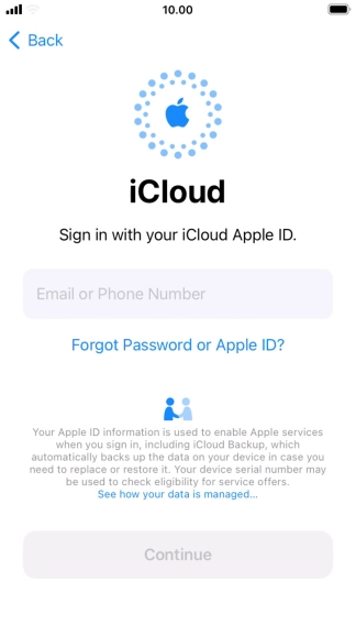 Press Email or Phone Number and key in the username for your Apple ID.
