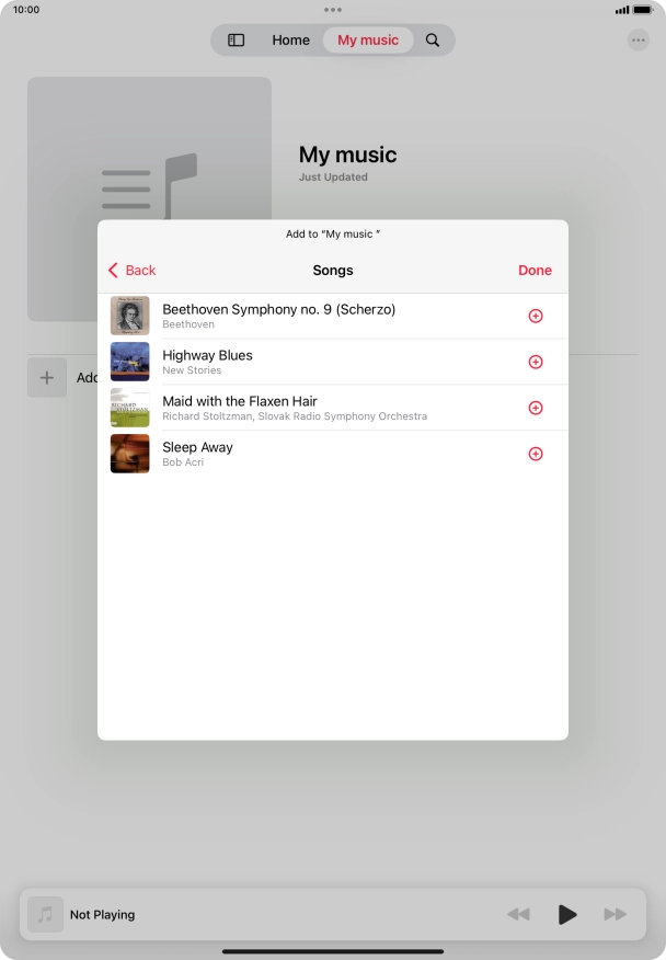 Go to the required category and press the add icon next to the required audio file. Go to the required category and press the add icon next to the required audio file.