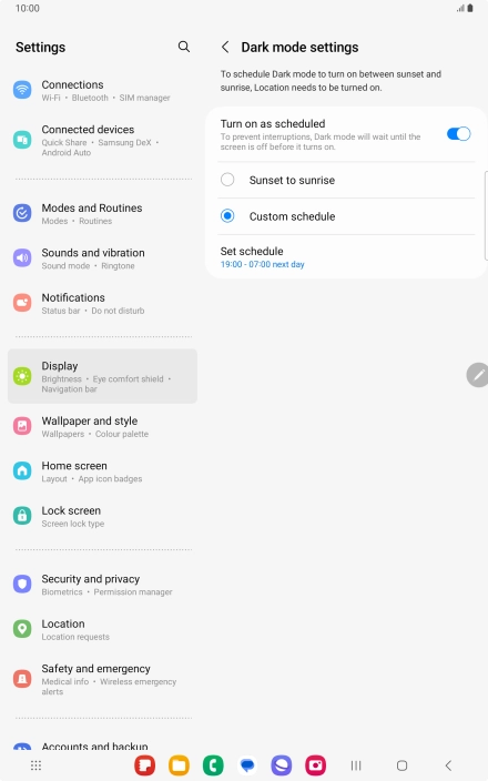 Press the required setting.