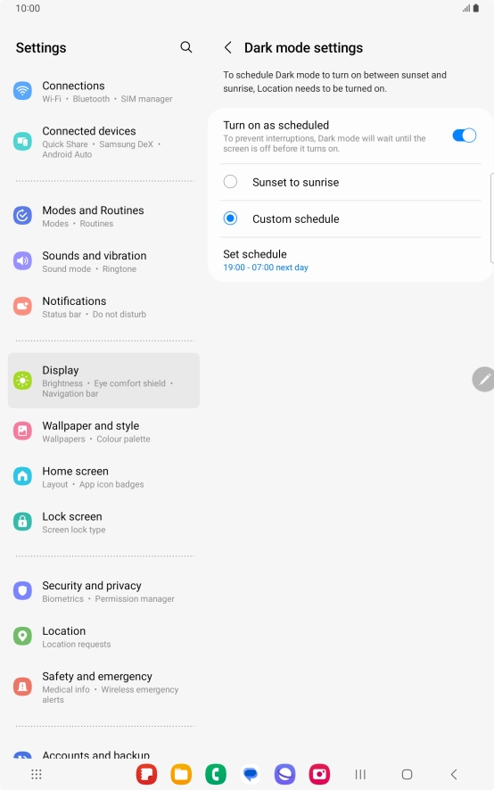 Press the required setting.