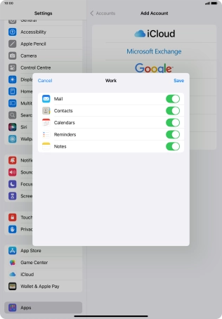 Press the indicators next to the required data types to turn synchronisation of each data type on or off.
