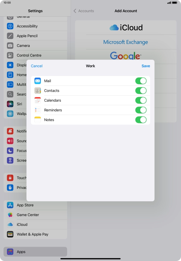Press the indicators next to the required data types to turn synchronisation of each data type on or off.