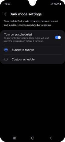 Press the required setting.