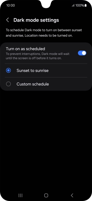 Press the required setting.