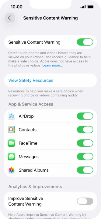 Press the indicators next to the required applications to turn the function on or off. Press the indicators next to the required applications to turn the function on or off.