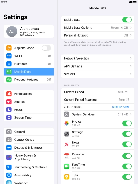 The total data usage is displayed next to Current Period.