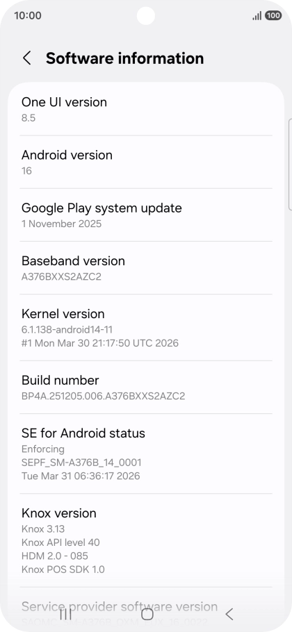 Your phone's software version is displayed below Android version.