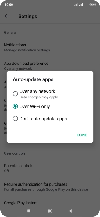 To turn on automatic update of apps using mobile network, press Over any network. To turn on automatic update of apps using mobile network, press Over any network.