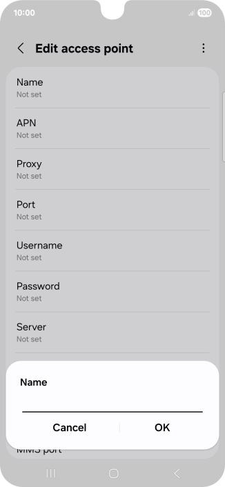 Key in Vodafone Internet and press OK.