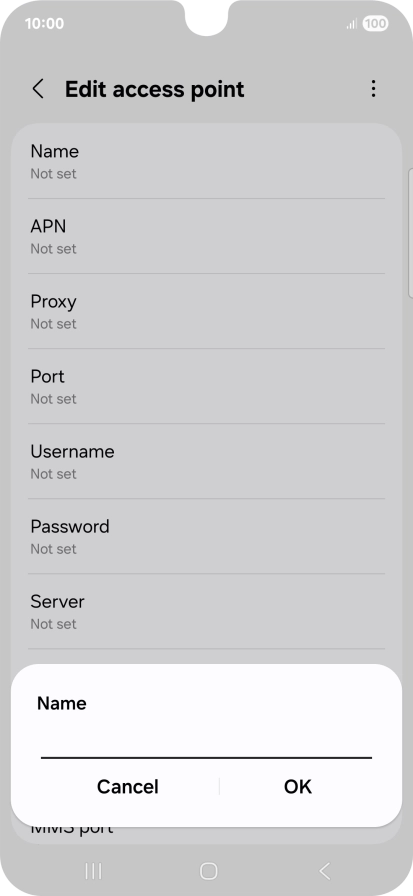 Key in Vodafone Internet and press OK.