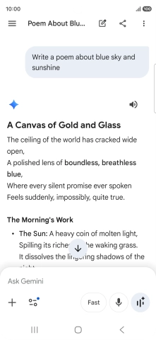 You can ask Gemini to generate a text based on your description. You can ask Gemini to generate a text based on your description.