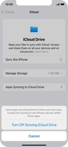 If you turn off the function, press Turn Off Syncing iCloud Drive. If you turn off the function, press Turn Off Syncing iCloud Drive.