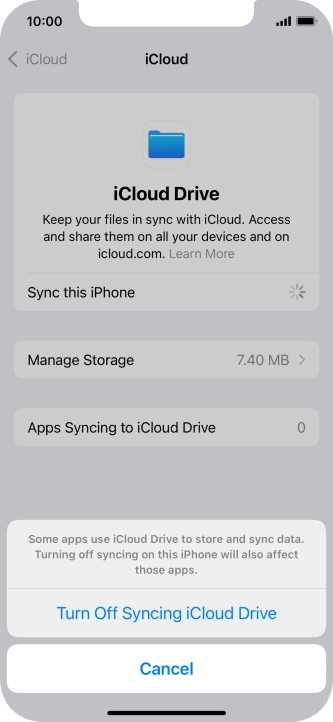 If you turn off the function, press Turn Off Syncing iCloud Drive. If you turn off the function, press Turn Off Syncing iCloud Drive.