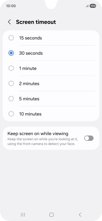 Press the required setting.