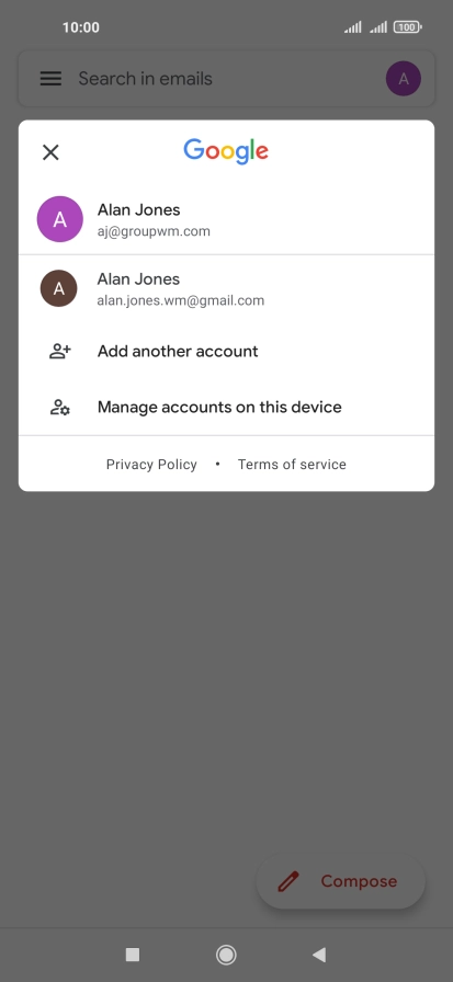 Press the required email account. Press the required email account.