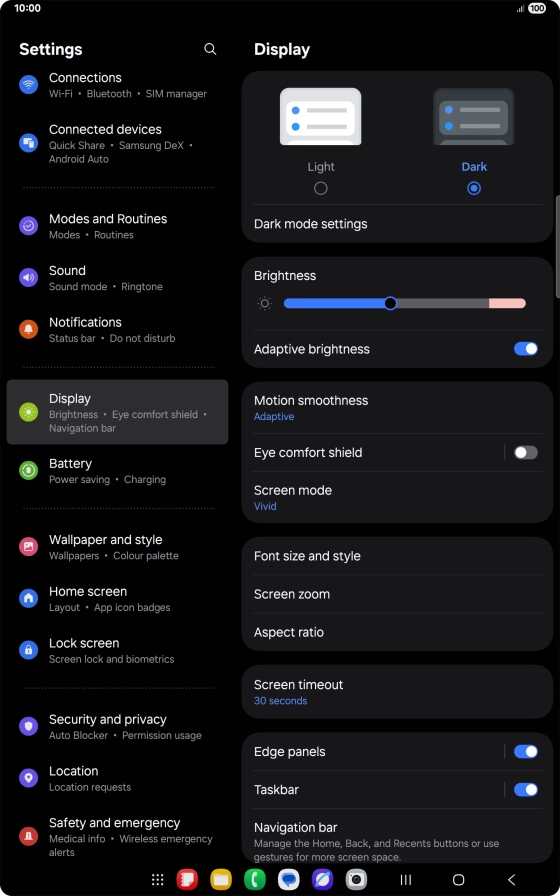 Press Dark mode settings. Press Dark mode settings.