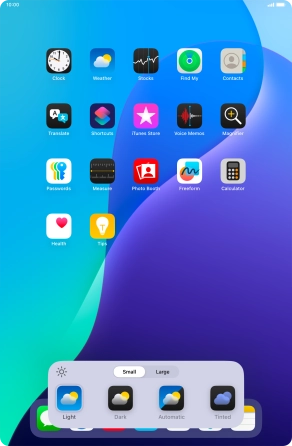 Press the required setting to select the size of app icons on the home screen. Press the required setting to select the size of app icons on the home screen.