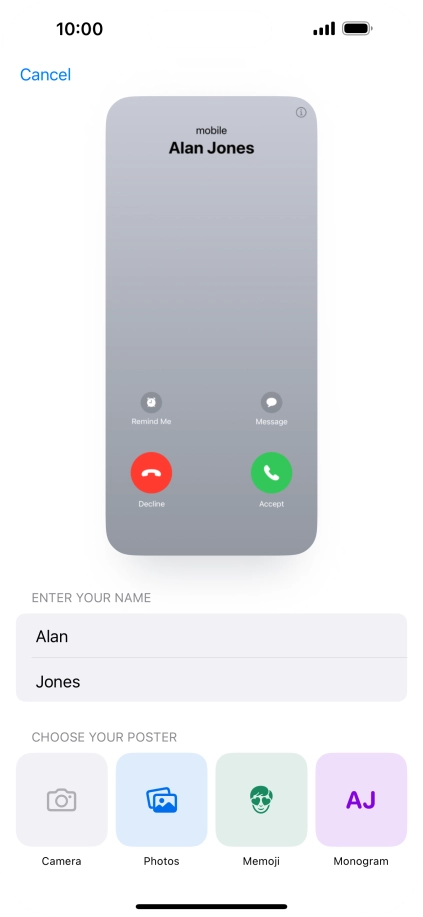 Press the required category and follow the instructions on the screen to select and save the required picture to your Contact Poster.