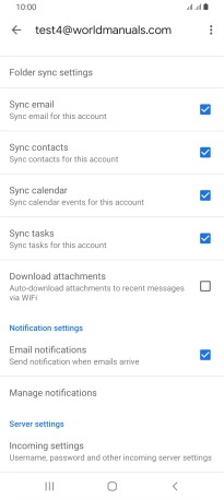 Press the fields next to the required data types to turn synchronisation on or off.