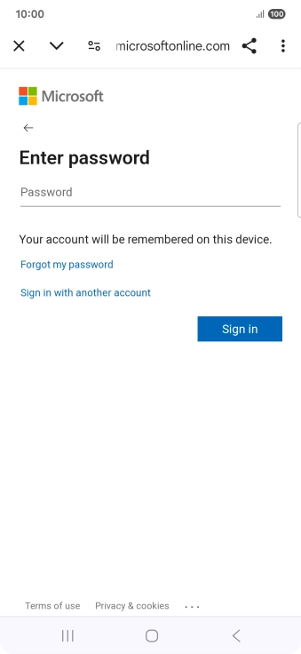 Press Password and key in the password for your email account.