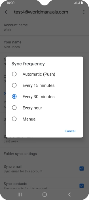 Press the required setting.