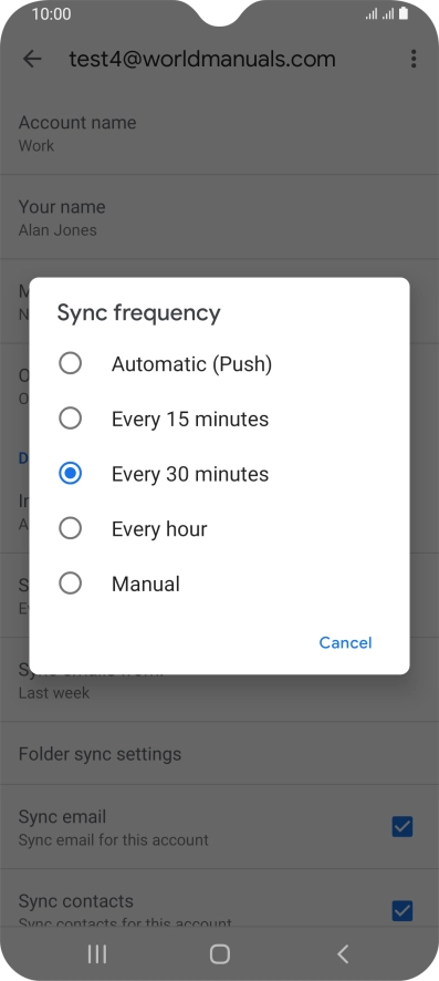 Press the required setting.