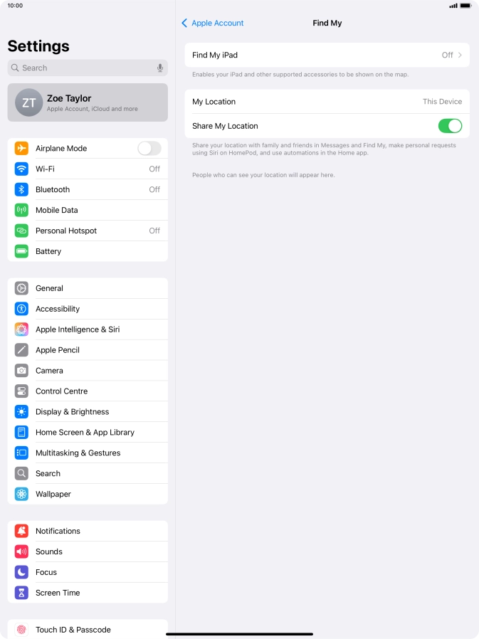 Press Find My iPad.