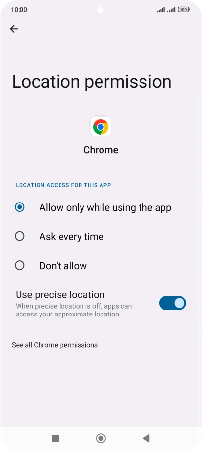 Press the required setting.