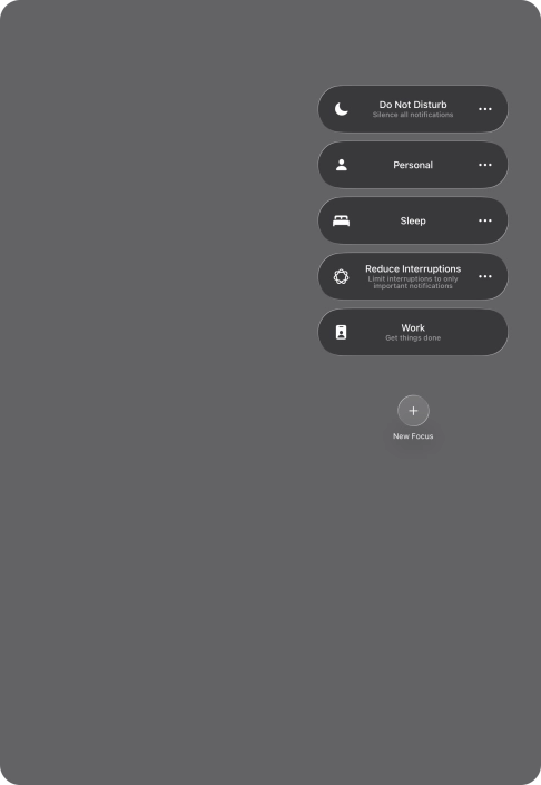 Press the required focus mode to activate or deactivate it immediately.