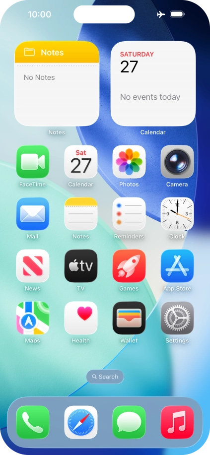 The flight mode icon shows that flight mode is turned on.
