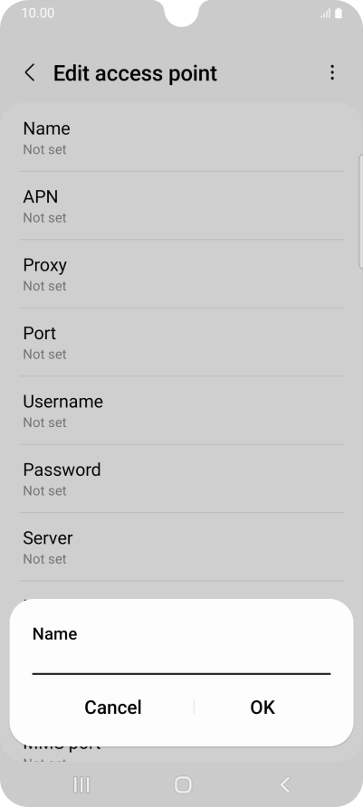 Key in Vodafone Internet and press OK. Key in Vodafone Internet and press OK.