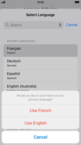 To select the new language as the default phone language, press Use ‹language› .