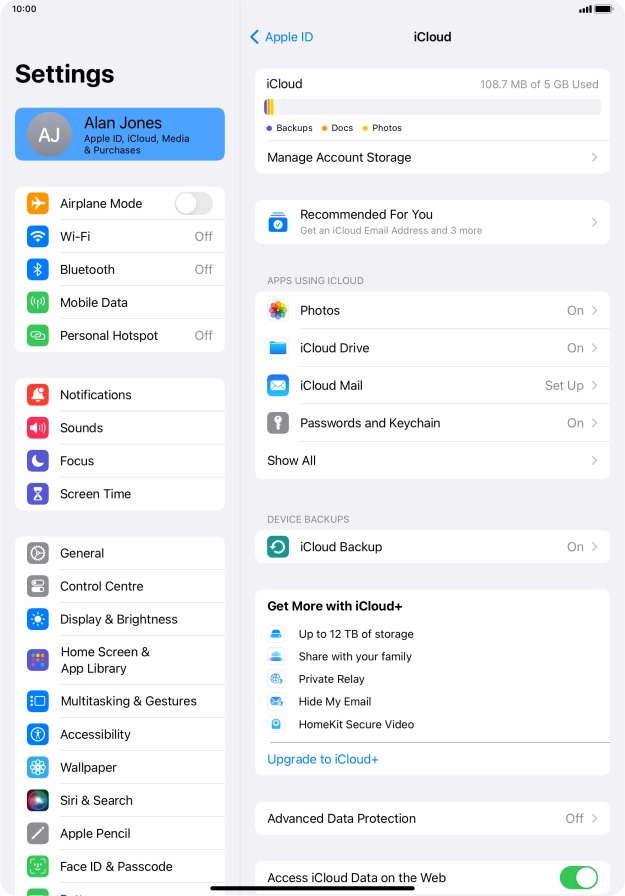 Press iCloud Backup.
