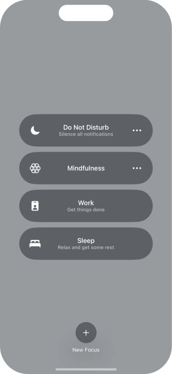 Press the required focus mode to activate or deactivate it immediately.