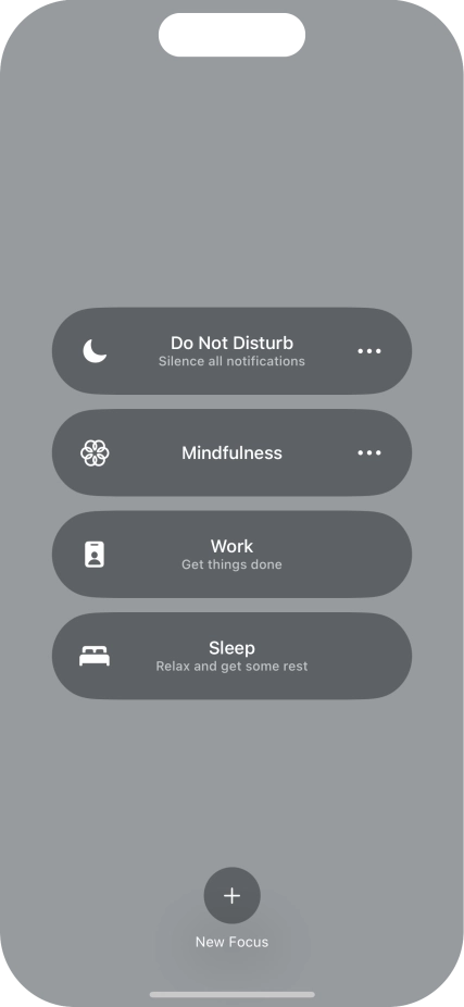 Press the required focus mode to activate or deactivate it immediately.