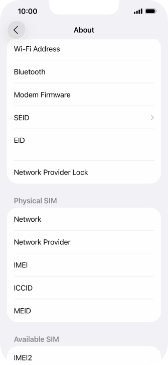 Your phone's EID number is displayed below EID.