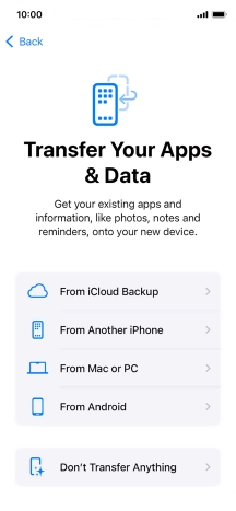 You can transfer content from an Android phone when your phone is activated for the first time and after a factory reset. When this screen is displayed, your phone is ready to transfer content from an Android phone. You can transfer content from an Android phone when your phone is activated for the first time and after a factory reset. When this screen is displayed, your phone is ready to transfer content from an Android phone.
