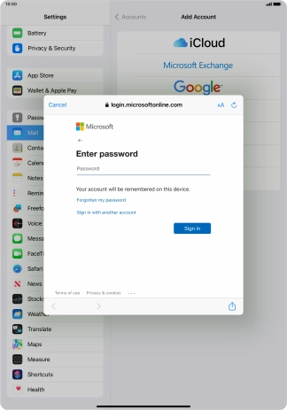 Press Password and key in the password for your email account.