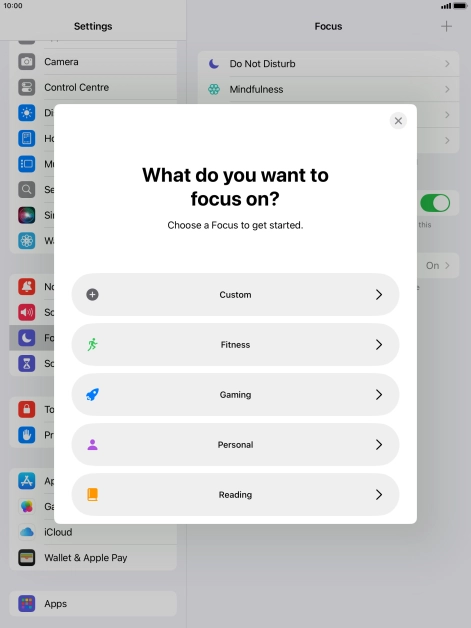 Press the required focus mode and follow the instructions on the screen to add the selected focus mode.