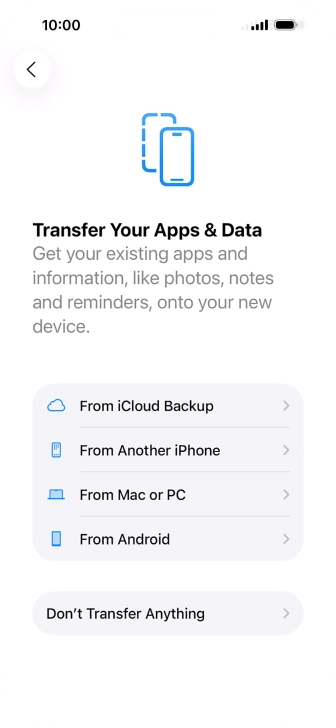 You can transfer content from an Android phone when your phone is activated for the first time and after a factory reset. When this screen is displayed, your phone is ready to transfer content from an Android phone. You can transfer content from an Android phone when your phone is activated for the first time and after a factory reset. When this screen is displayed, your phone is ready to transfer content from an Android phone.