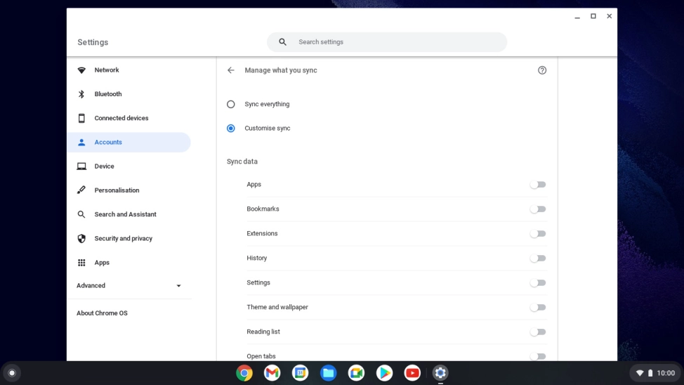 Click the indicators next to the required settings.
