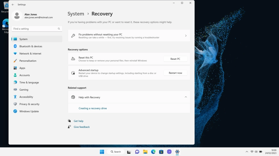 Click Reset PC. Click Reset PC.