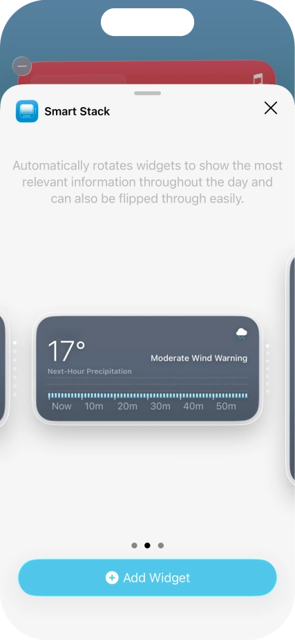 Slide your finger right or left on the screen to select the required widget size.