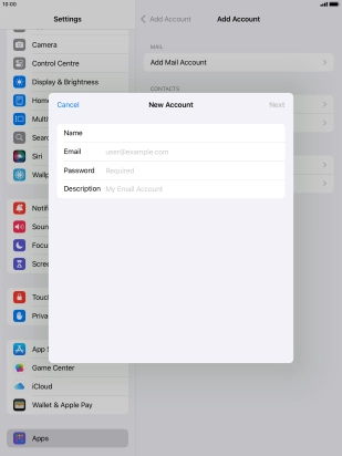 Press Email and key in your email address.