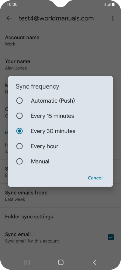 Press the required setting.